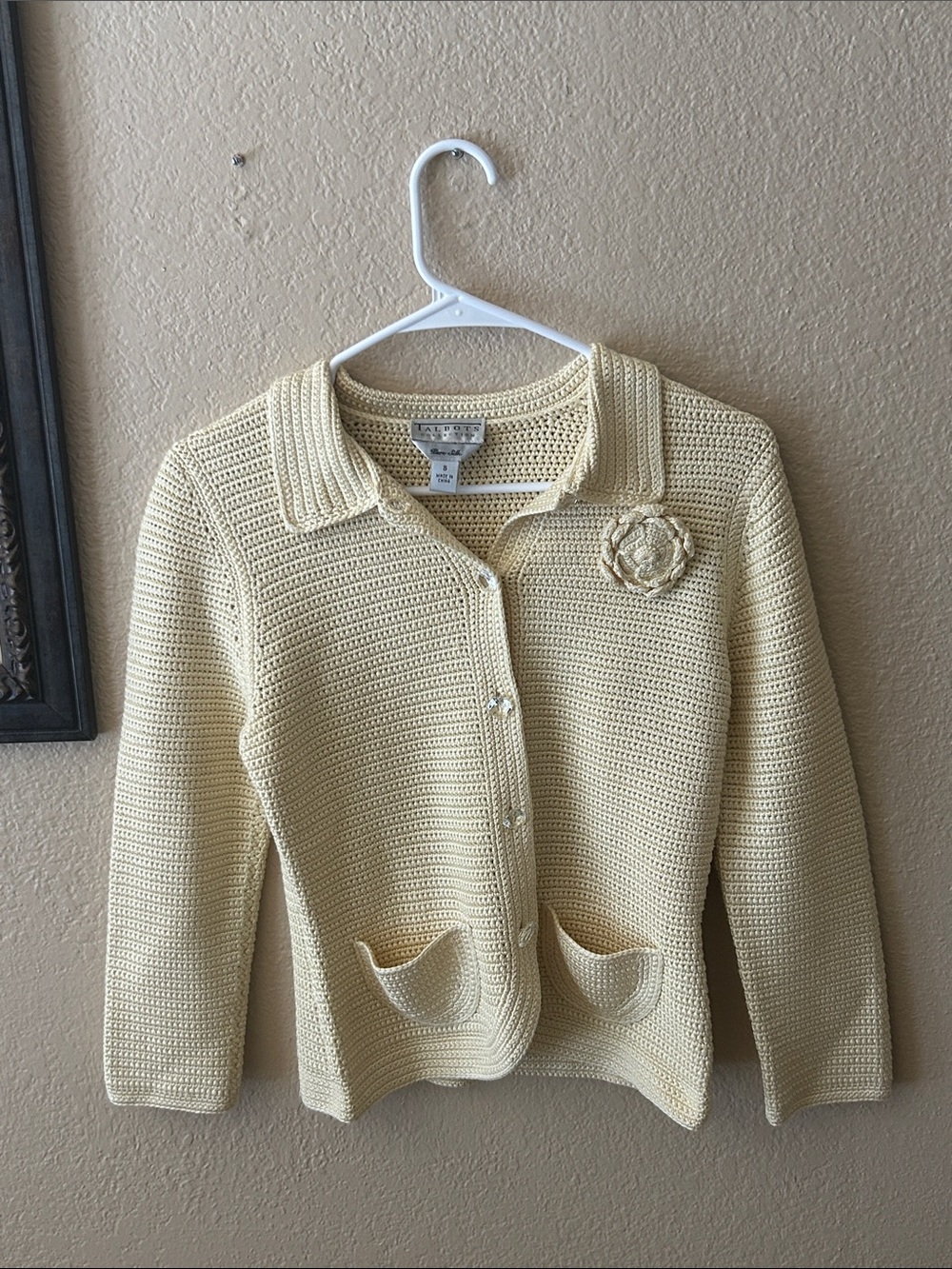 Talbots Collection 100% Silk Knit Cardigan Textured Sweater w/ Flower Size S